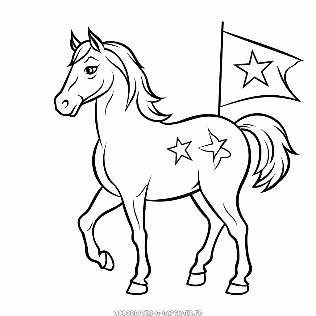 Coloriage cheval avec un drapeau