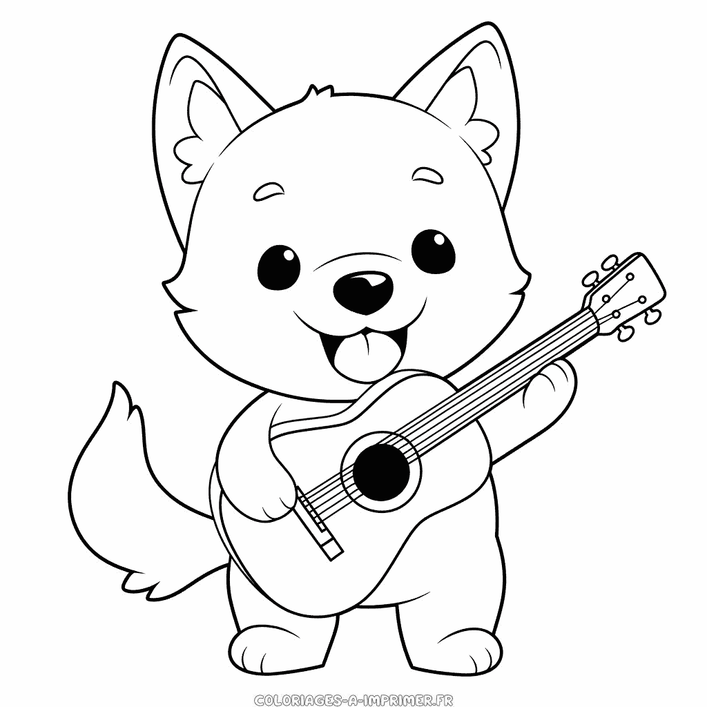 Coloriage chien avec guitare