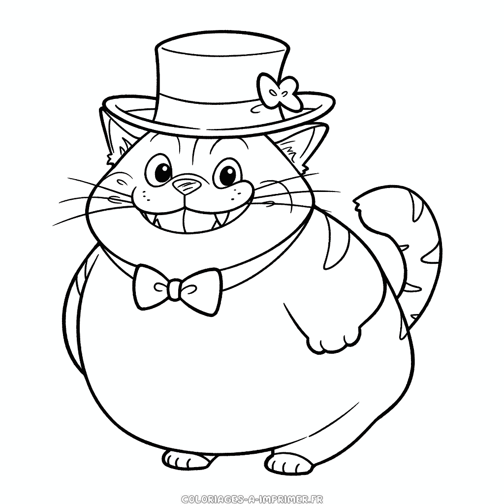 Coloriage gros chat dans le chapeau