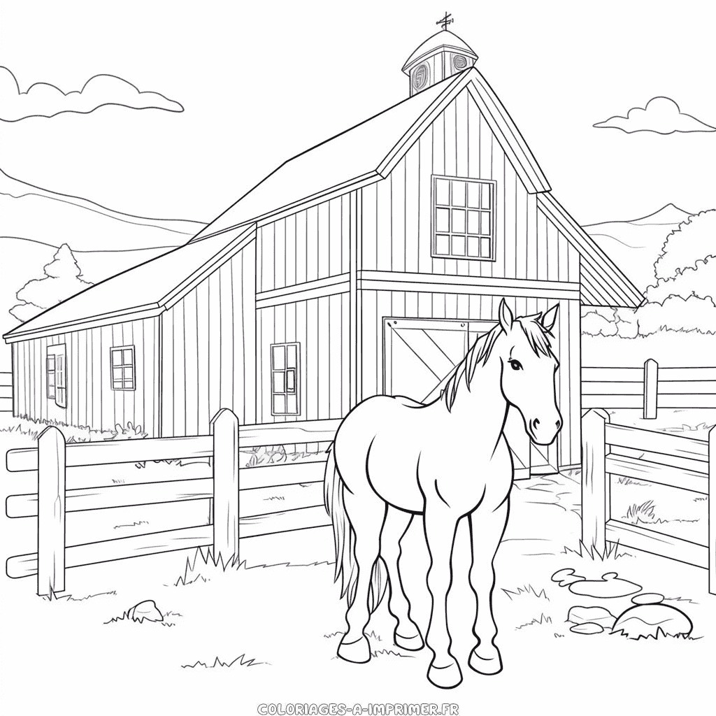 Coloriage ranch à chevaux
