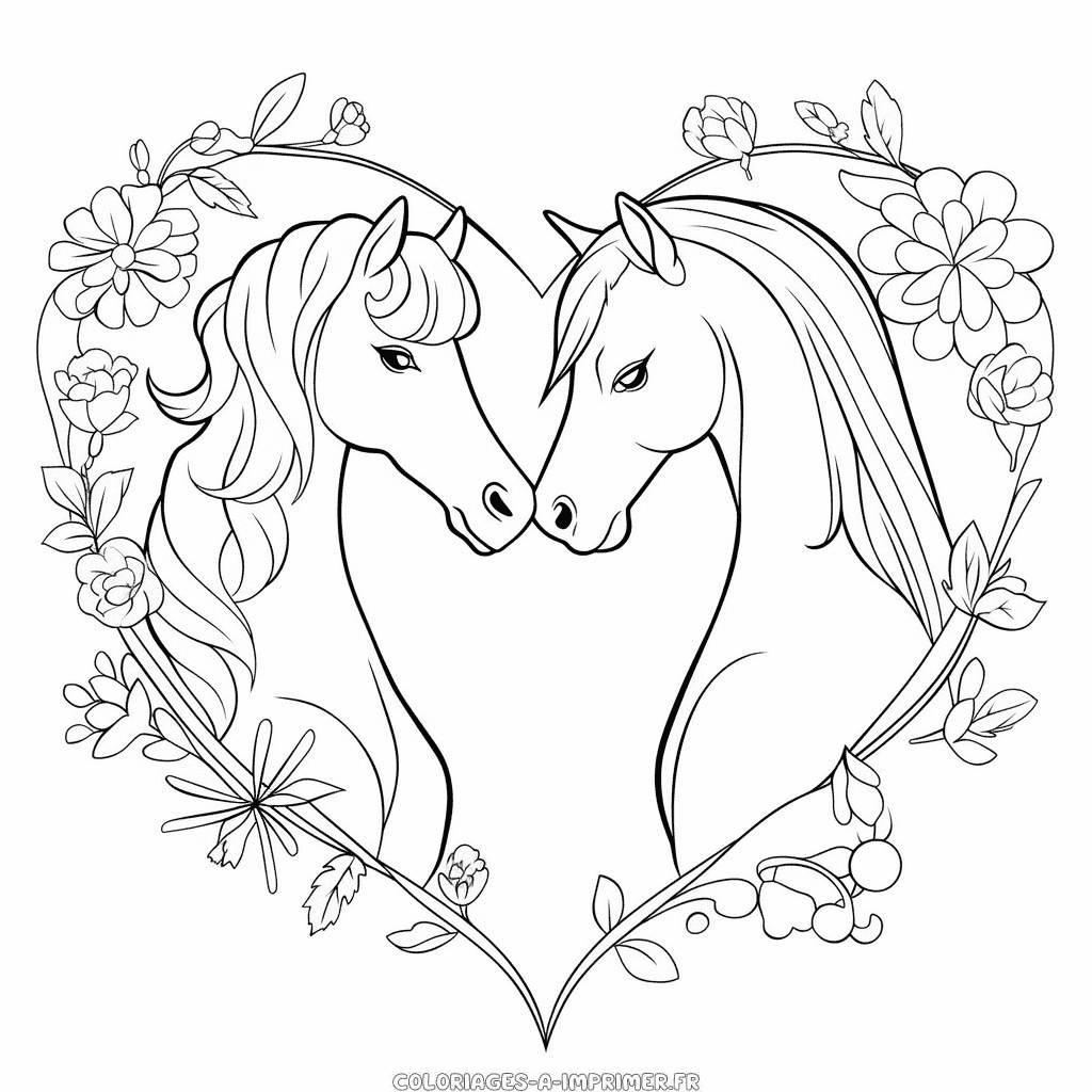 Coloriage valentin des chevaux
